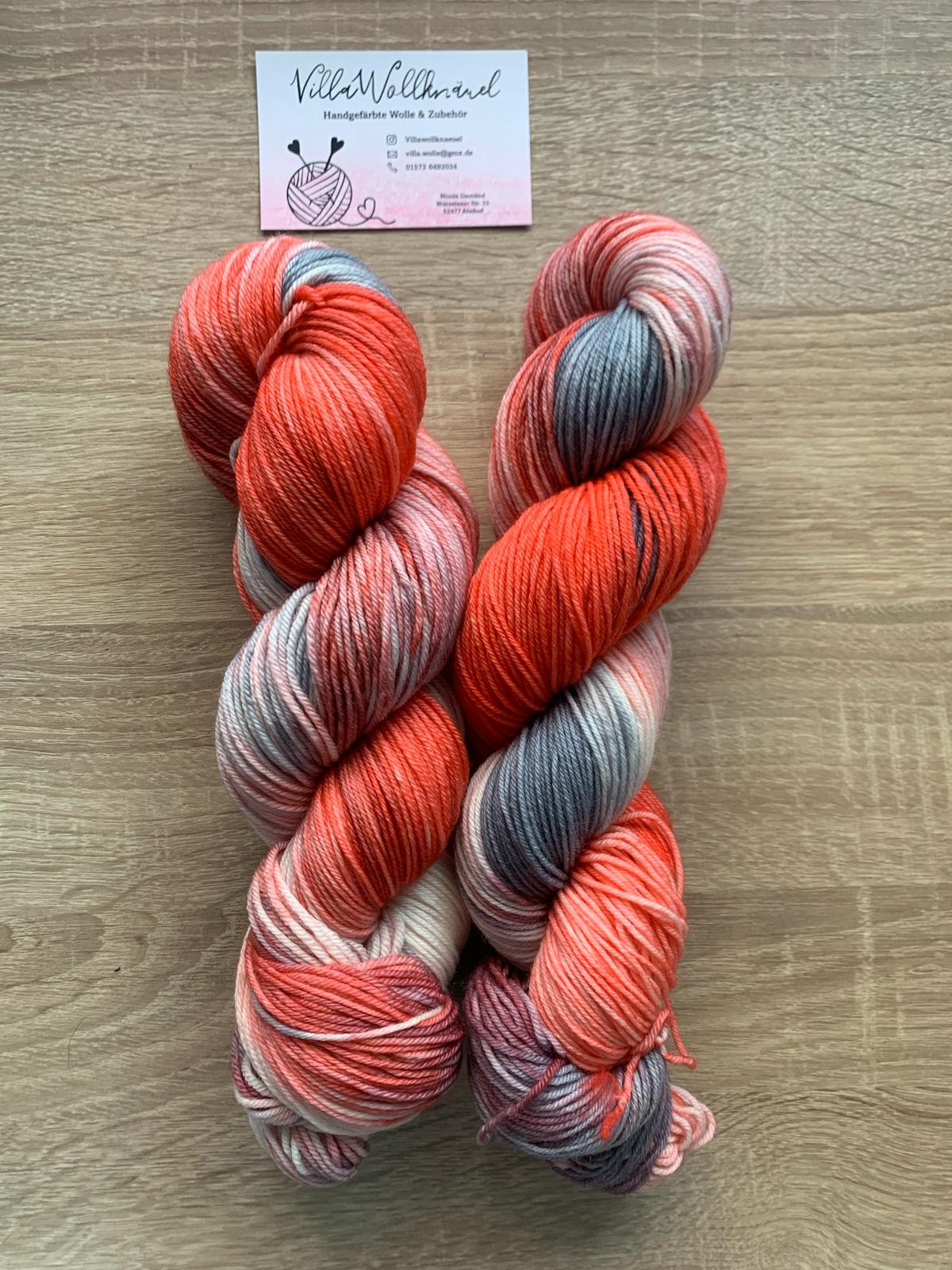 Höllenfeuer, Merino extrafeine Schurwolle, Polyamid, handgefärbt