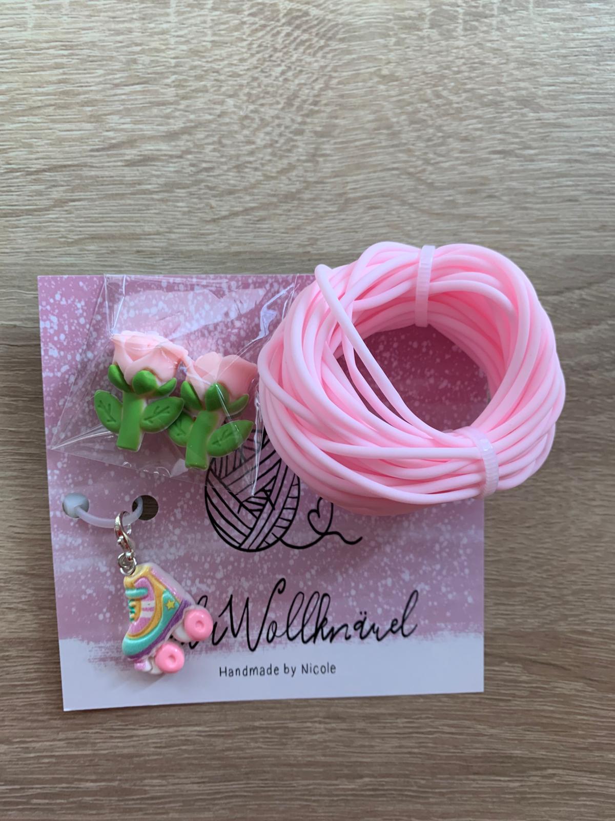 Geschenkset, Maschenseil, Stopper, Fortschrittsmarker, rosa
