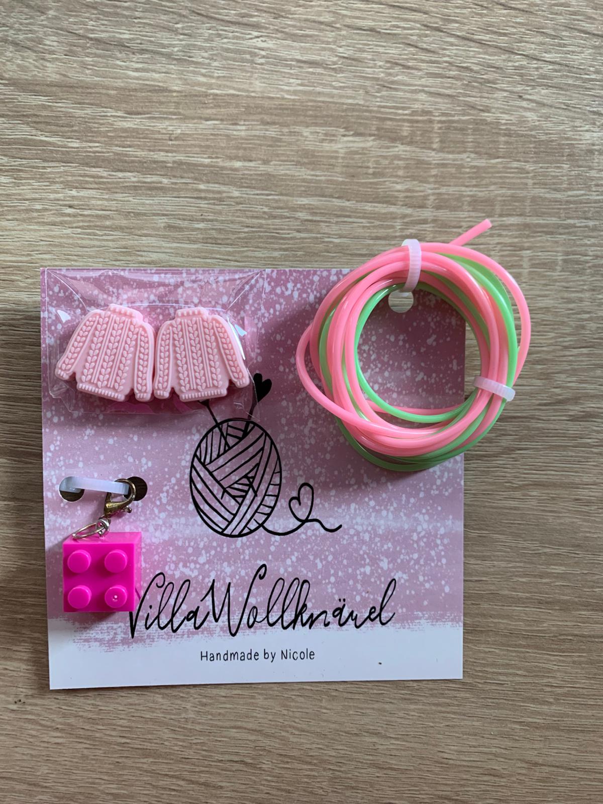 Geschenkset, Maschenseil, Stopper, Fortschrittsmarker, rosa, grün