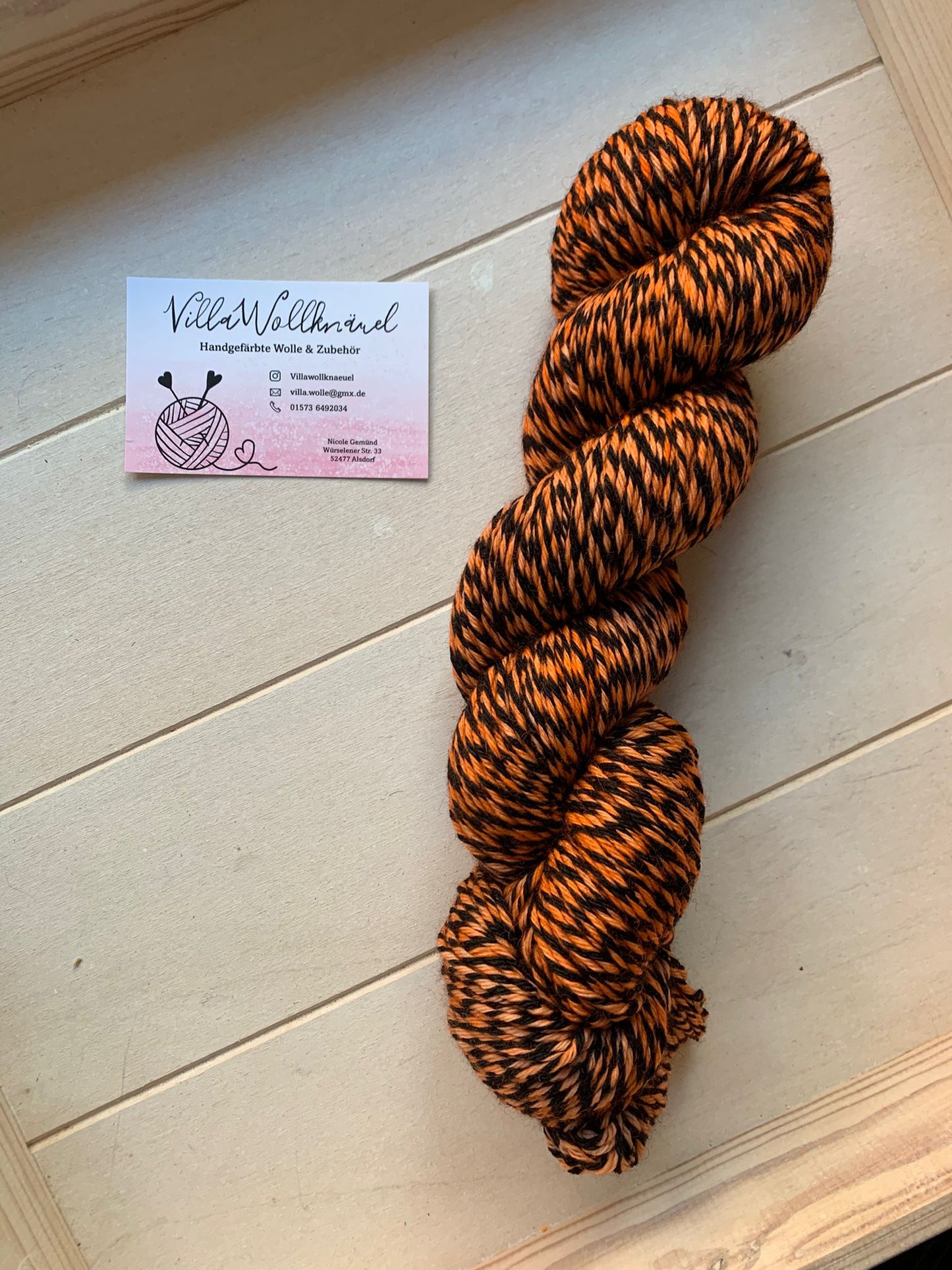 Zebra Sockenwolle, Merino, rostorange schwarz, handgefärbt