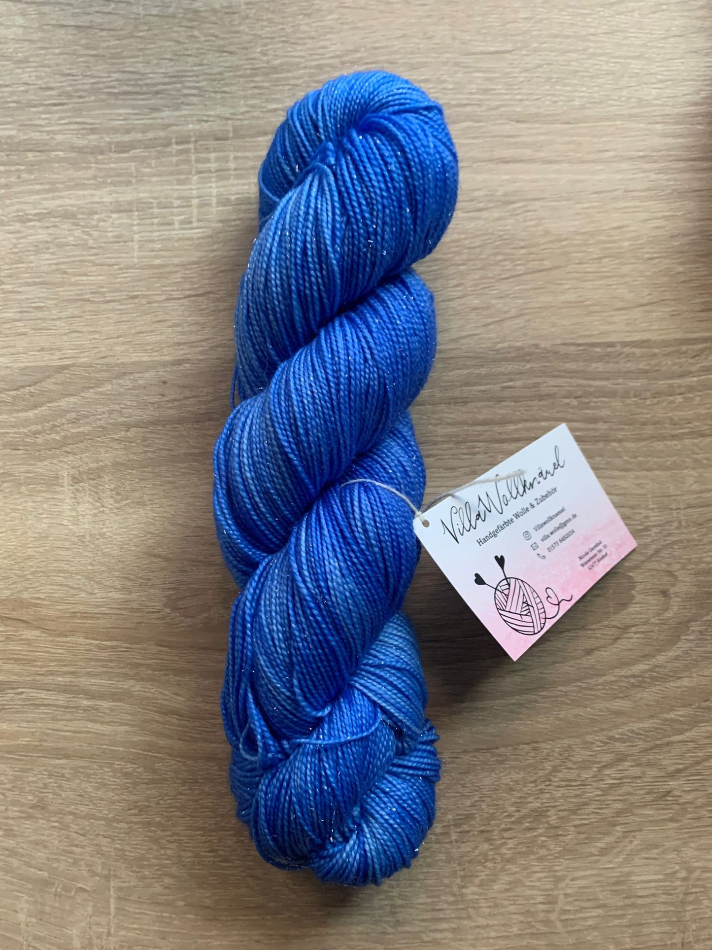 Glitzerfaden, Sockenwolle, handgefärbt, blau