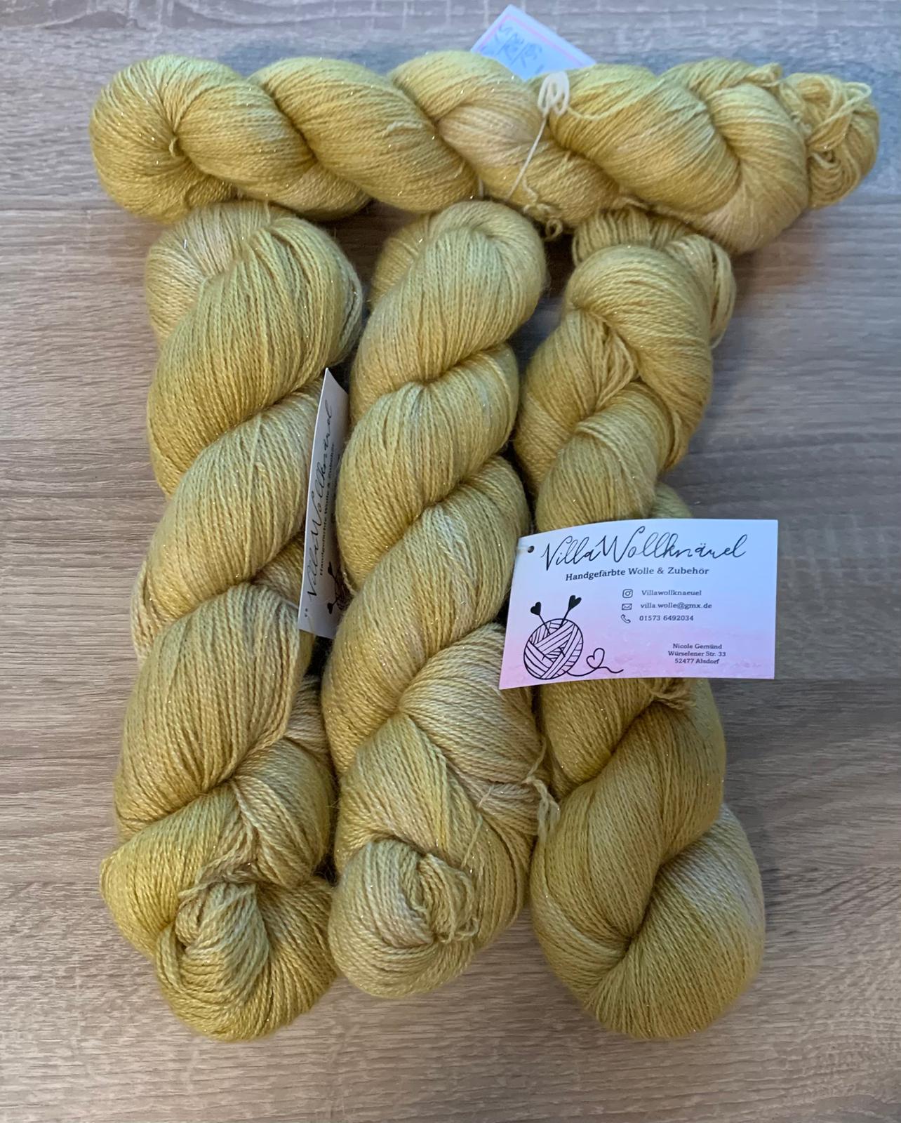 Lacegarn, golden, handgefärbt, Alpaka, kaschmir