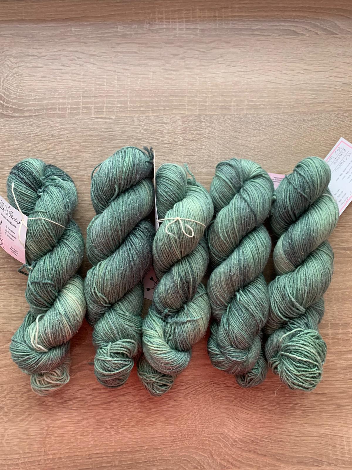 Plastikfreie Wolle, grün, Leinen, Merino