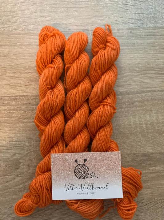 Sockenwolle, handgefärbt, Minis, orange, Handarbeit