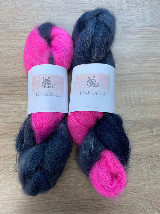 Mohair, pink, schwarz, handgefärbte Wolle