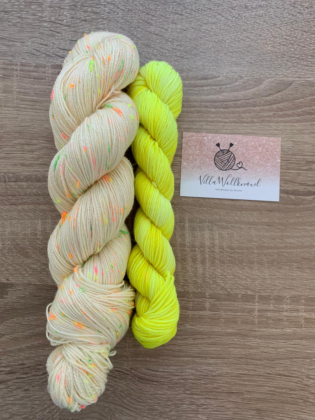 Neon Donegal Neps, Sock-Set, handgefärbte Wolle, Neongelb