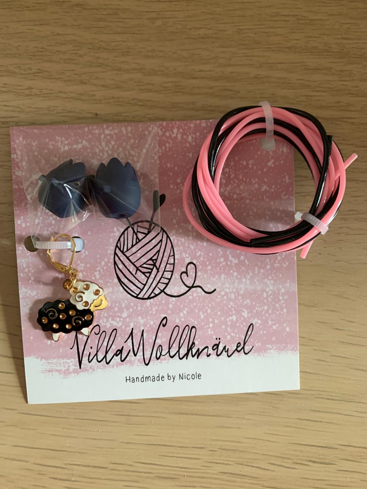 Geschenkset, Maschenseil, Marker, Stopper, schwarz, pink