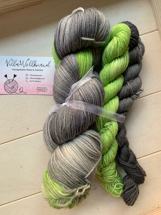 Sock Set, grün, grau, Merino Schurwolle, handgefärbt