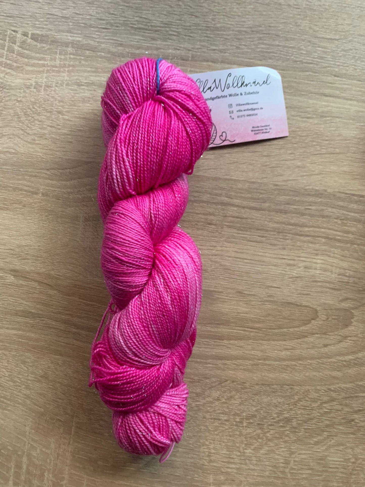 Glitzerfaden, Sockenwolle, magentafarben, handgefärbt